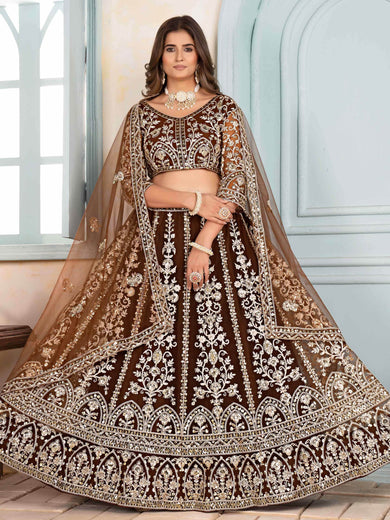 Excellent Brown Sequins Work Function Wear Lehenga Choli